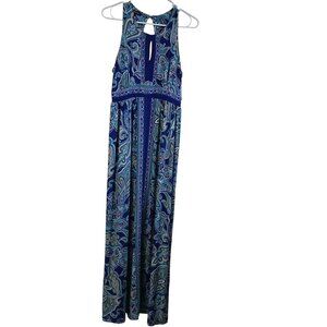 INC International Concepts Blue Paisley Halter Maxi Dress Size Large